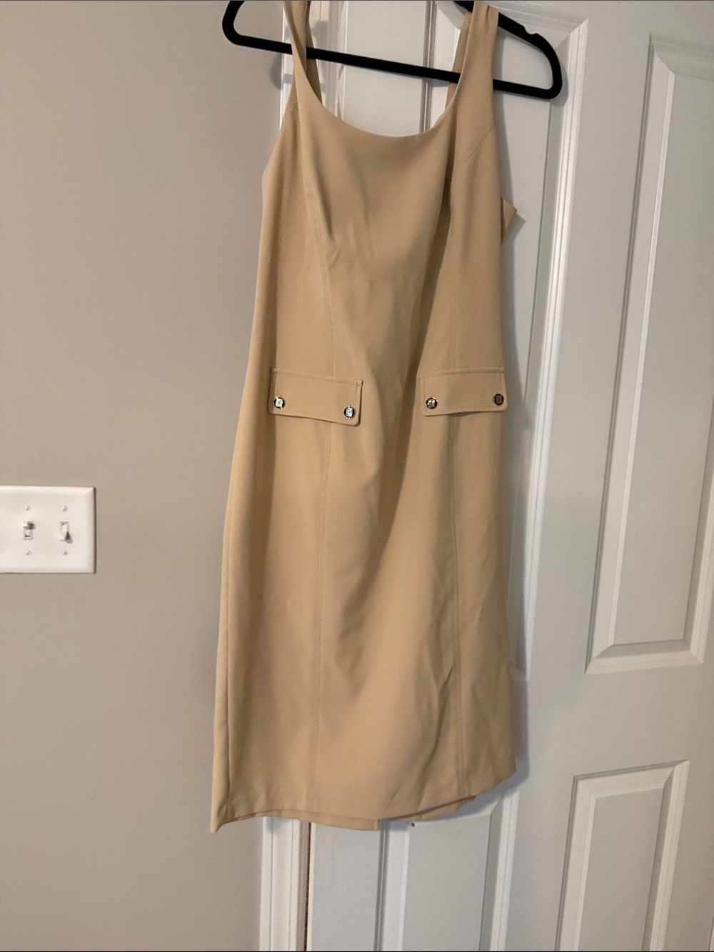 Karl Lagerfeld Cream Sheath Dress with Flap Pockets